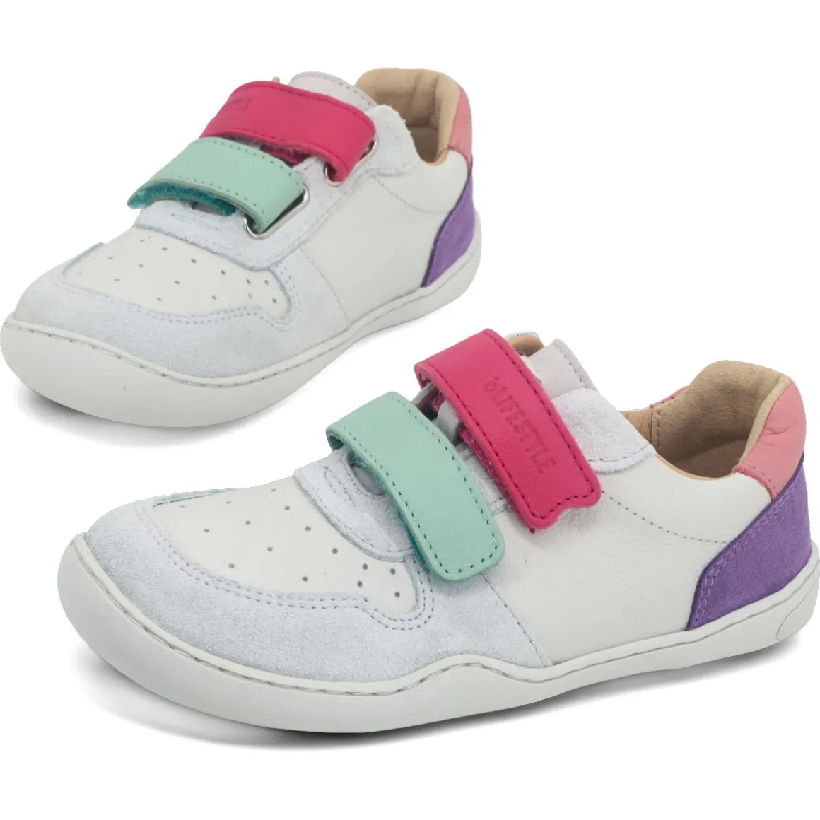 bLifestyle ~ Anurafrosch LowCut Klettschuh Nappa ~ Weiß-Rosa