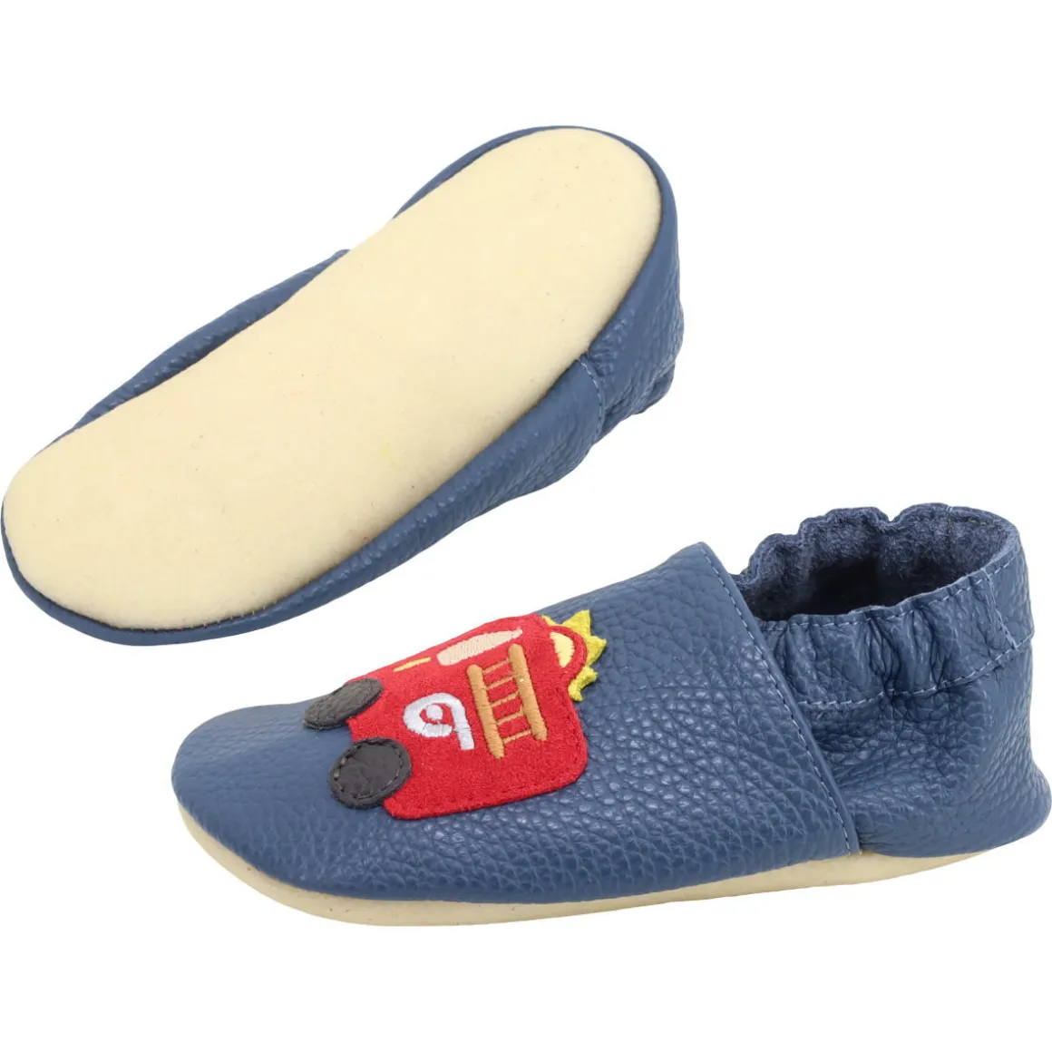 Funky Monkey ~ Leder Hausschuh ~ Feuerwehr Blau