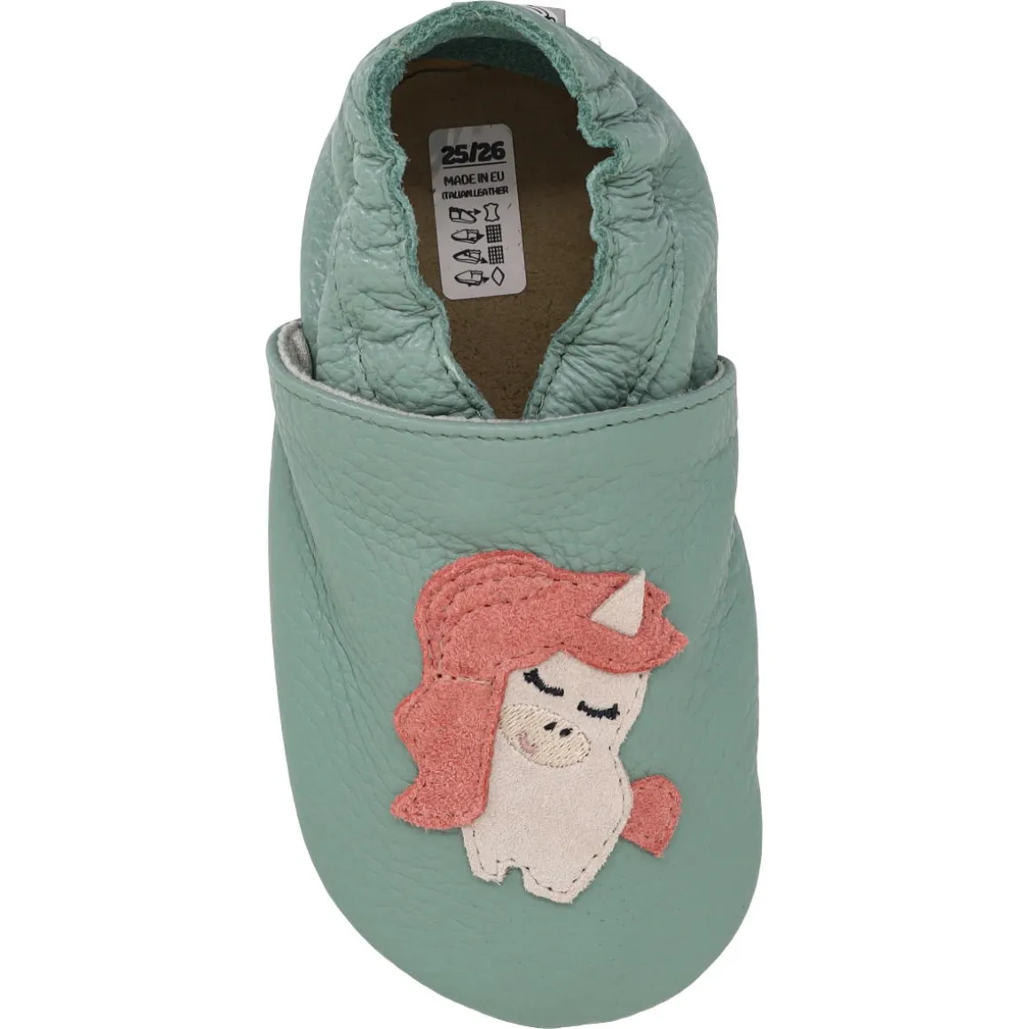 Funky Monkey ~ Leder Hausschuh ~ Einhorn Salbei