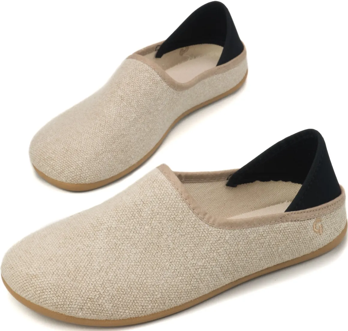 Gottstein ~ Leinen Slipper Slip-On Vegan ~ beige/schwarz