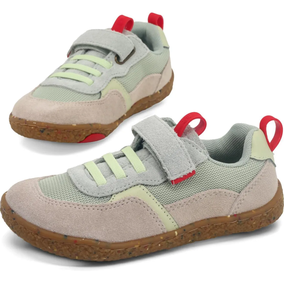 Groundies Kids ~ Lou 2.0 LowCut Sneaker GK3 ~ Sage Green/Red
