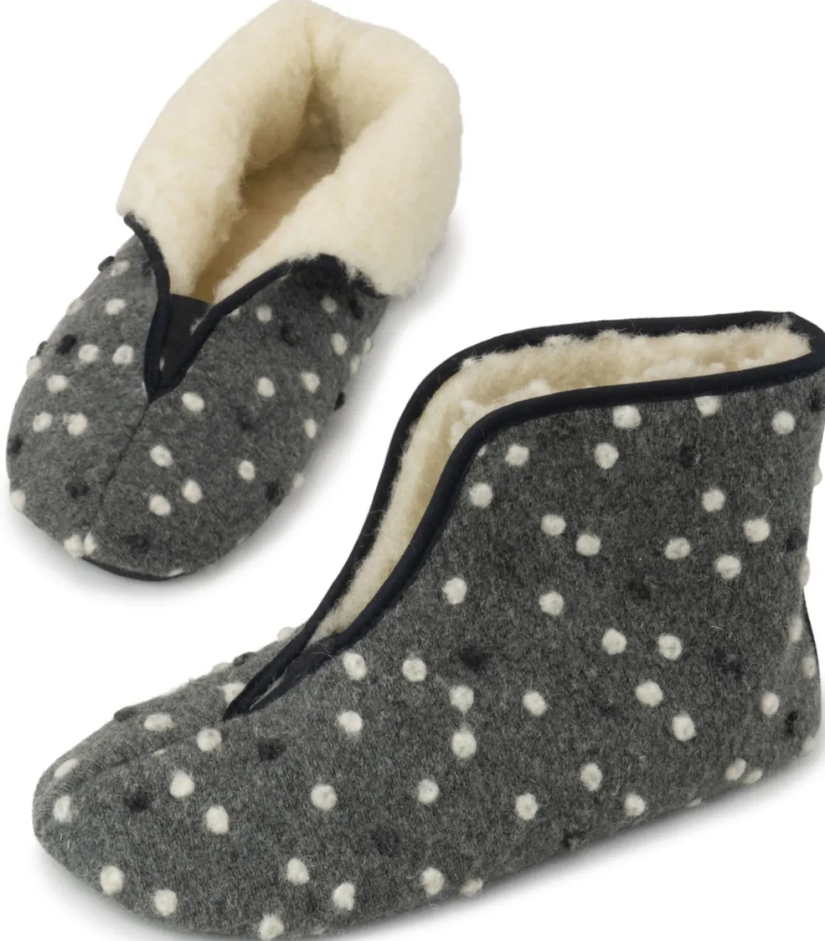 OmaKing ~ Hausschuh Wolle ~ Grey with Dots