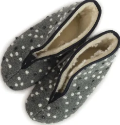 OmaKing ~ Hausschuh Wolle ~ Grey with Dots