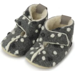 OmaKing ~ Kinder Hausschuh Wolle ~ Grey with Dots