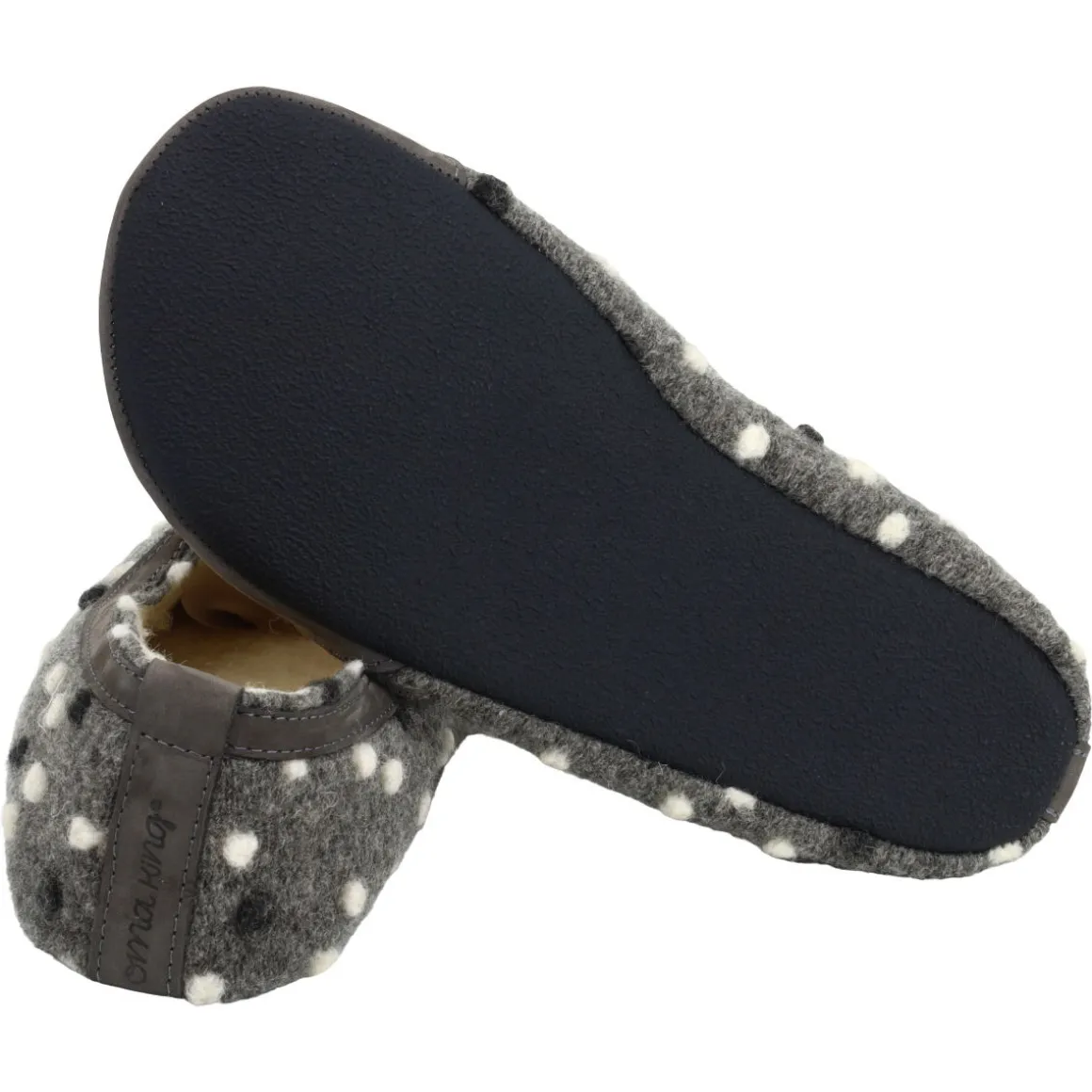 OmaKing ~ Poksa Hausschuh Wollfilz ~ Grey with Dots
