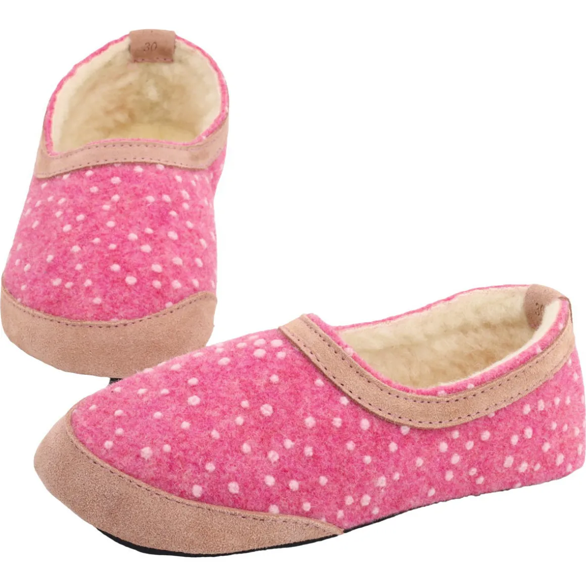 OmaKing ~ Poksa Kinder Hausschuh Wollfilz ~ Pink with Dots