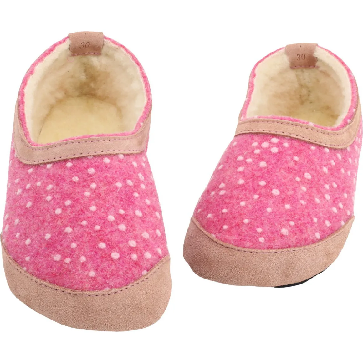 OmaKing ~ Poksa Kinder Hausschuh Wollfilz ~ Pink with Dots