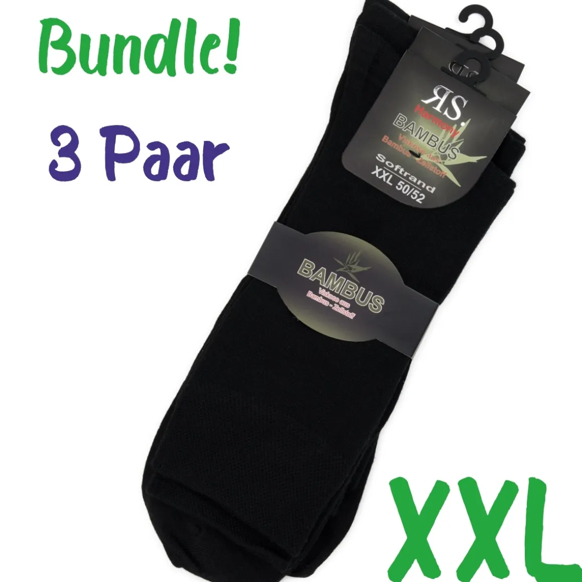 RS Harmony ~ Bambussocke XL 3er Pack ~ Schwarz