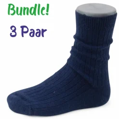 Steven kids ~ Merinowolle Socken 3er Set ~ Navy Blue gerippt