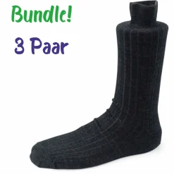 Steven ~ Merinowolle Socken 3er Set ~ Graphite Melange gerippt